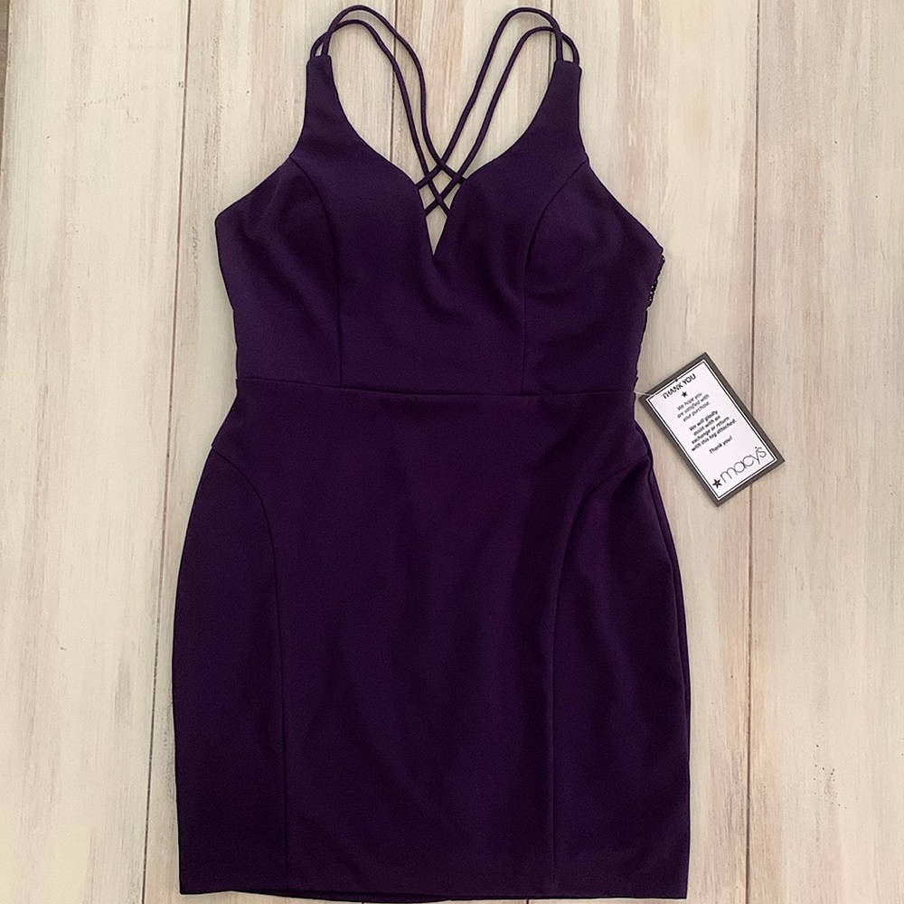 NWT Macy’s City Studios Womens Juniors Double-Strap Purple Padded Dress Size 13